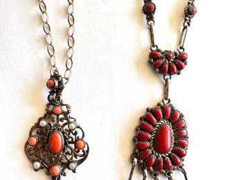 Native American Zuni Necklace & Coral Stone
Lot #: 32