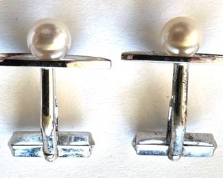 New In Box Mikimoto 14K Gold & Silver Pearl Cufflinks & Pin/Pendant With Pearl Marked Silver, Japan
Lot #: 1
