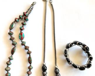 Western Theme Cowboy Necklace, Vintage African Beaded Necklace & Glass Bead Bracelet
Lot #: 134