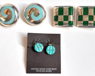 3 Pairs Vintage Sterling Silver Mexican Earrings With Natural Stones
Lot #: 57