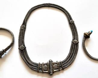 Sterling Silver Cuff Bracelet With Turquoise Ends, Necklace & Bracelet Set
Lot #: 15
