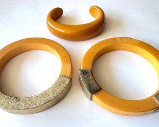 3 Vintage Bakelite Bracelets, 2 With Gold Tone Details
Lot #: 64