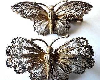 2 Vintage 800 Sterling Silver Filigree Butterly Pins Brooches With Gold Finish
Lot #: 23