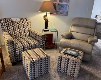 Easy Chair, 2 Ottomans, LaZ Boy Recliner, Parrot Lamp