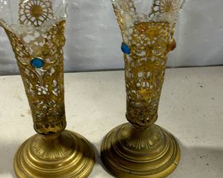 Brass and Glass Candle Holders