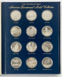 The Franklin Mint American Bicentennial Sterling Silver Medal Collection - 12 Coins W/ Certificate Of Authenticity. Approx 240 Grams In Total
