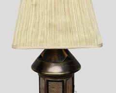 Vintage Brass Lantern with Mica Panels Light Up Table Lamp with Shade
