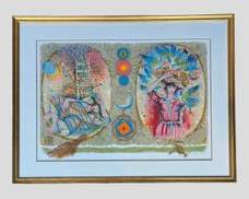 Shraga Weil Pencil Signed and Numbered Lithograph of 2 Women 149/200 Gilt Wood Frame
