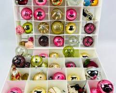 Fantastic Vintage Glass Ornaments In A Variety Of Colors And Extra Ornament Storage
