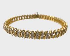 Fine 10K Yellow Gold Diamond Gemstone Tennis Bracelet 7 1/4
