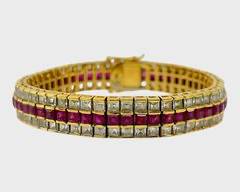 Gilt Sterling Silver Red & White Gemstone Tennis Statement Bracelet 7
