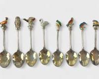 8 Vintage Enameled Bird Finial Silverplated Dematisse Spoons
