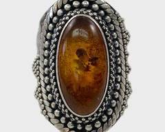 Fine Sterling Silver Amber statement Ring Size 5.5
