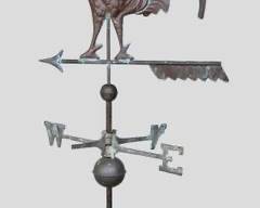 Antique Hollow Full Body Copper Figural Rooster Weather Vane
