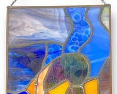 Vintage Fish Ocean Sea Leaded Stained Glass Suncatcher Window Hanging Panel
