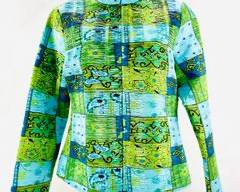 Analogy Blue Colorful Crinkle Patchwork Floral Zipper Jacket Coat Size S
