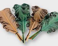 12 Antique Feather Quills With Lovely Dyed Colors. Perfect For Writing, Calligraphy, Or Display.
