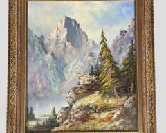 Signed Oil on Canvas Mountain Landscape Gilt Wood Framed
