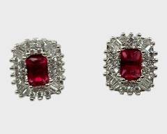 Fine Sterling Silver Red Gemstone Pierced Statement Earrings
