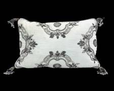 Vintage White Accent Pillow With Intricate Embroidery And Tassels.
