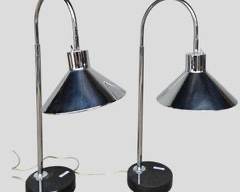 Pair Industrial Modern Stainless and Granite Base Table Lamps

