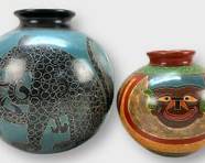 Two Vintage Nicaraguan Art Pottery Vases Signed Jose Reyes Martinez and Roger Calero
