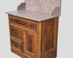 Antique Victorian Mable Top Wash Stand Fancy Brass Pulls
