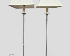 Pair Tall 42" H Stainless and Wood Base Decorative Table Lamps
