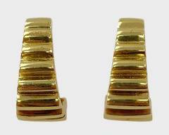 Fine 14K Yellow Gold Ribbed Half Hoop Pierced Earrings
