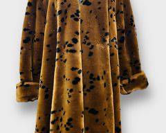 EVAN PICONE Brown Faux Fur Coat With Black Leopard Spots, Perfect For A Bold Statement. Size 6 Union Made

