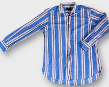 Vintage Etro Milano Blue Polka Dot and Colorful Stripe Button Down Shirt Size 44 Mens
