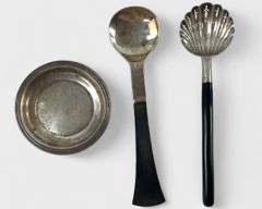 19 Grams Fine Sterling Silver Trinket Dish & 58 Grams Weighted MCM Serving Pieces
