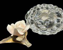 Vintage Boehm Porcelain The Mothers Day Rose 20461 and orrefors Crystal Candle Holder
