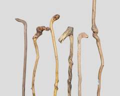 6 Vintage Hand Carved Solid Wood Folk Art Walking Sticks
