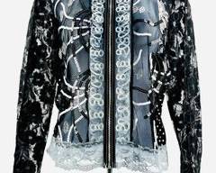 Vintage Women's Jaipur Sequin Lace Jacket M Black White Lace Elegant Zip Sheer Size S
