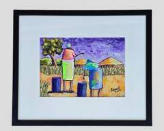 P. Manuel Soza Haitian Painting on Paper Framed
