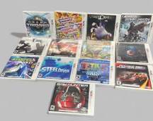 Thirteen Nintendo DS Games : Dream Trigger, Puzzle Dragons, Spirit Camera, Ghost Recon, Steel Diver, Resident Evil Revelations, Combat of Giant Dinosaurs, F1 2011, Shifting Worlds, Star Fox 3D, Tetris Axis, Ridge Racer 3D, Spy Hunter.

