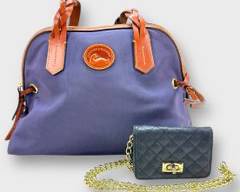 Vintage Dooney & Bourke Large Purple Shoulder Bag and Small Quilted Faux Leather Crossbody Evening Bag
