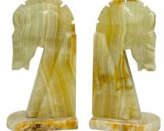 Pair Onyx Carved Horse Head Figural Book Ends MCM Meets Hollywood Regency
