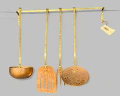 Vintage Benjamin & Medwin Copper and Brass Wall mounting Bar with Copper and brass Hanging Utensils
