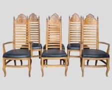 6 DREXEL Vintage Slatwood Back Hollywood Regency Style Dining Chairs - Great Form to Paint
