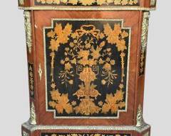 Fantastic Vintage French Marquetry Inlaid Marble Top Hand Painted Cabinet 1 Door Carved Gilt Wood Accents
