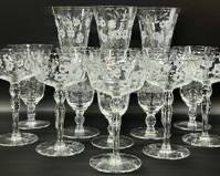 Vintage Libbey Rock Sharpe Floral Etcged Ice Tea and Coupe Glasses
