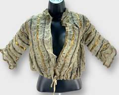 Fantastic Antique Victorian Gilt Thread Striped and Sequined Front Tie Gauze Shirt
