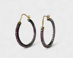 Lovely Fine 14K Posts & Silver Ruby Hoop Pierced Earrings
