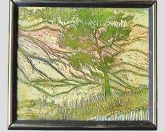 Robert Mead Quackenbush Blue Ridge Parkway Mixed Wood Cut in Plaster Landscape Painting Framed
