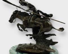 Frederic Remington 10.5 High The Cheyenne Bronze Sculpture On Marble Base
