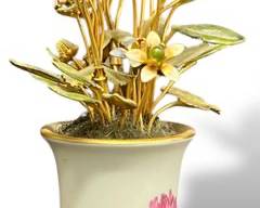 Fine Krautheim Selb Bavaria China Urn with Faberge Style Brass Enamel Floral bouquet
