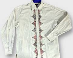 Vintage Seems Embroidered Floral Pattern Long Sleeve Button Down Shirt Size XL
