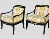 Fabulous Vintage French Empire Style Painted Wood Lounge Chairs with Carved Details and Gilt Accents
